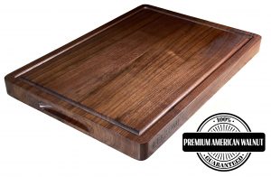Walnut Wood Cutting Board 17x11x1.26 Inches Reversible with Handles and Juice Groove, Extra Thick Butcher Block Chopping Board Handmade By Ferrum