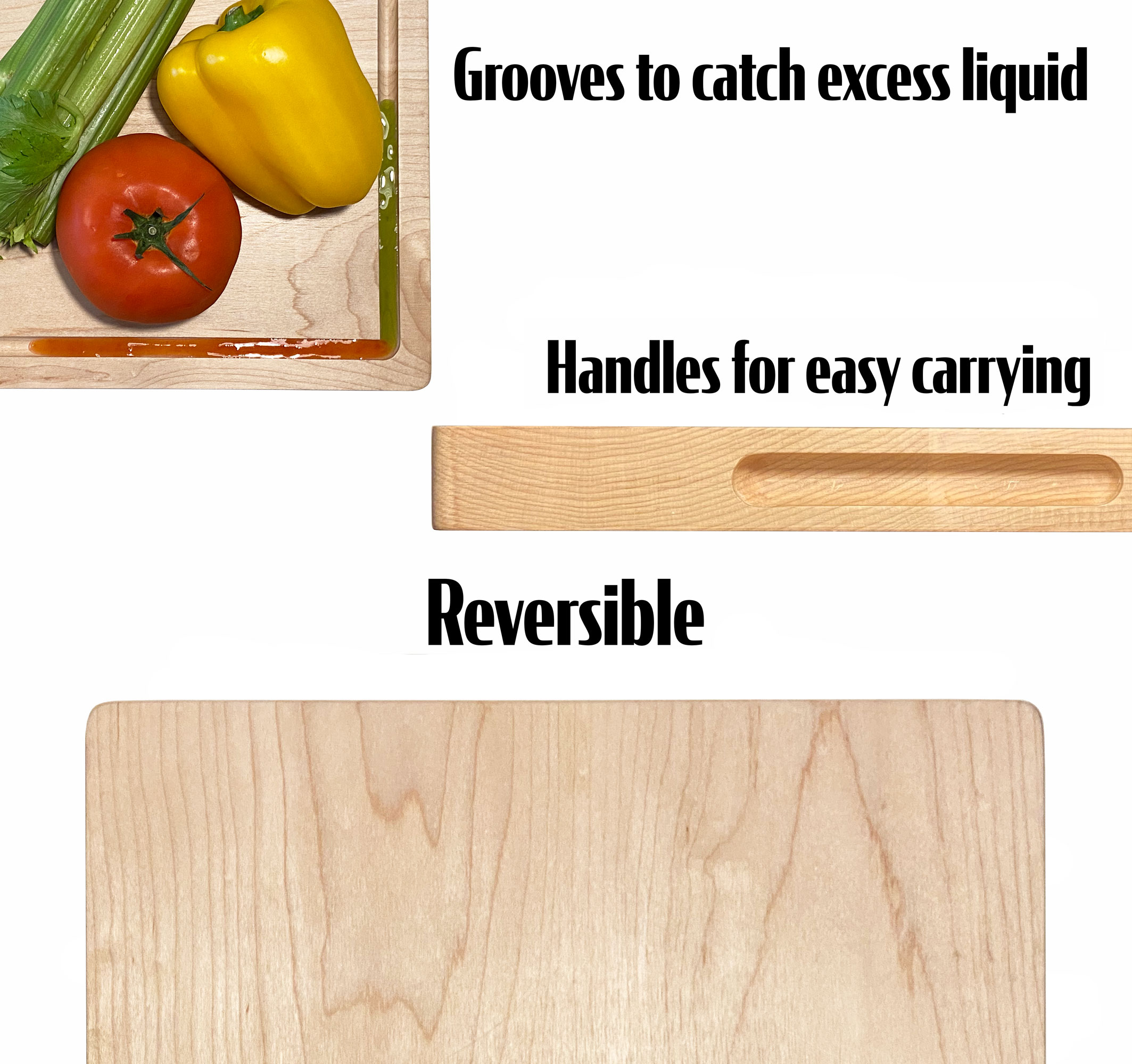 Wood Cutting Board Maple 17x12x1.25 Inches Reversible with Handles and Juice Groove, Extra Thick Butcher Block Chopping Board Handmade By Ferrum - Image 2