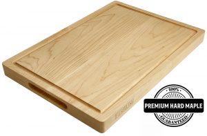 Wood Cutting Board Maple 17x12x1.25 Inches Reversible with Handles and Juice Groove, Extra Thick Butcher Block Chopping Board Handmade By Ferrum