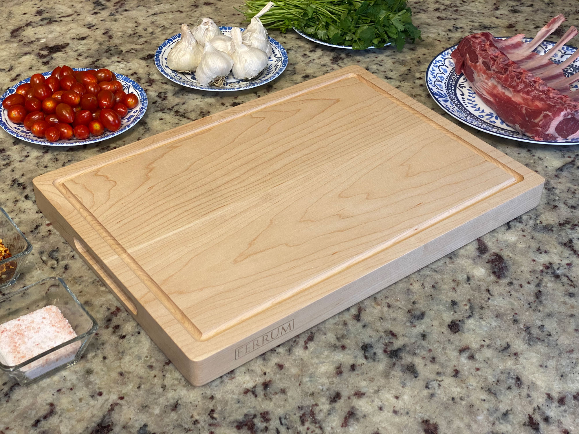Wood Cutting Board Maple 17x12x1.25 Inches Reversible with Handles and Juice Groove, Extra Thick Butcher Block Chopping Board Handmade By Ferrum - Image 4