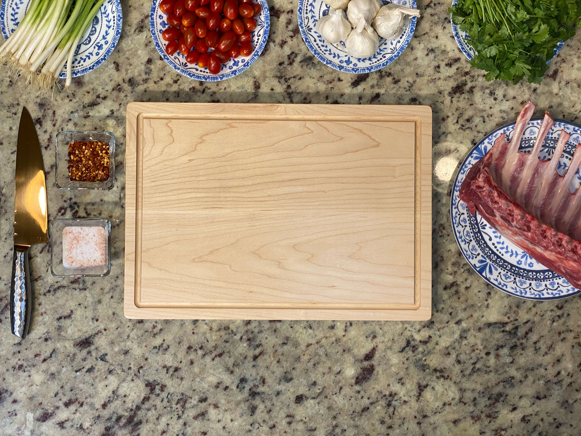 Wood Cutting Board Maple 17x12x1.25 Inches Reversible with Handles and Juice Groove, Extra Thick Butcher Block Chopping Board Handmade By Ferrum - Image 5